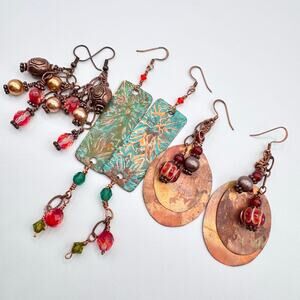 Artisan Handmade Copper? Earring Lot Art Glass Art Teacher Eclectic Unique